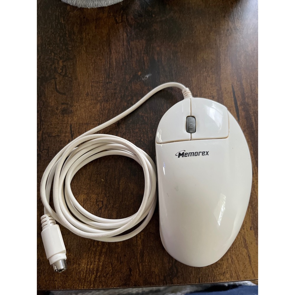 Memorex Vintage Wired PS2 Ball Mouse White Scroll Wheel 3202-2366 Retro PC